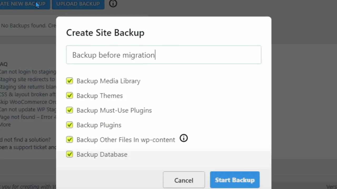 Für die Migration muss du zuerst ein Backup erstellen.