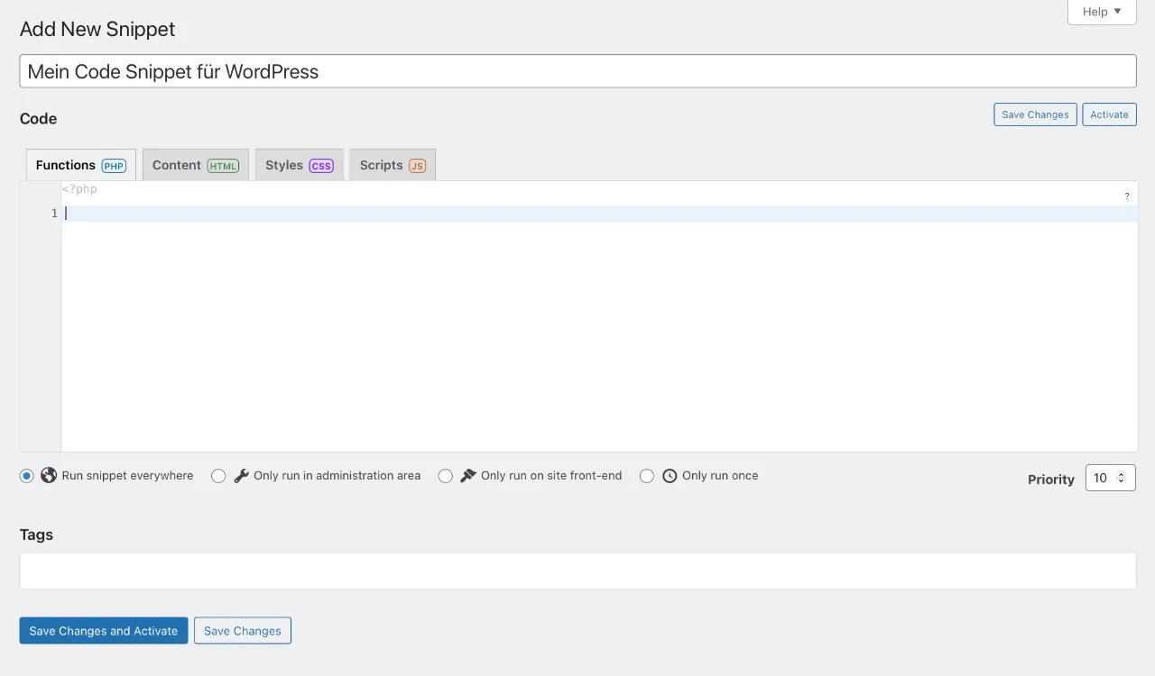 The Code Snippets Pro Editor