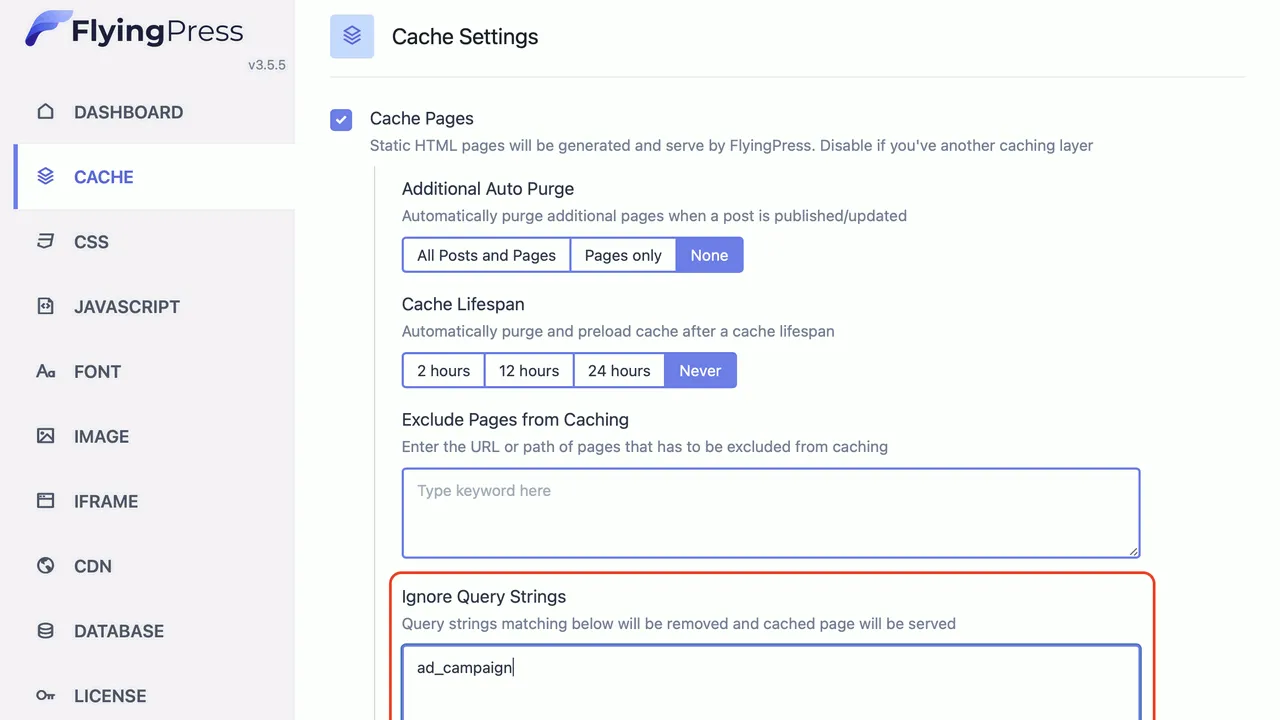 FlyingPress Cache Settings