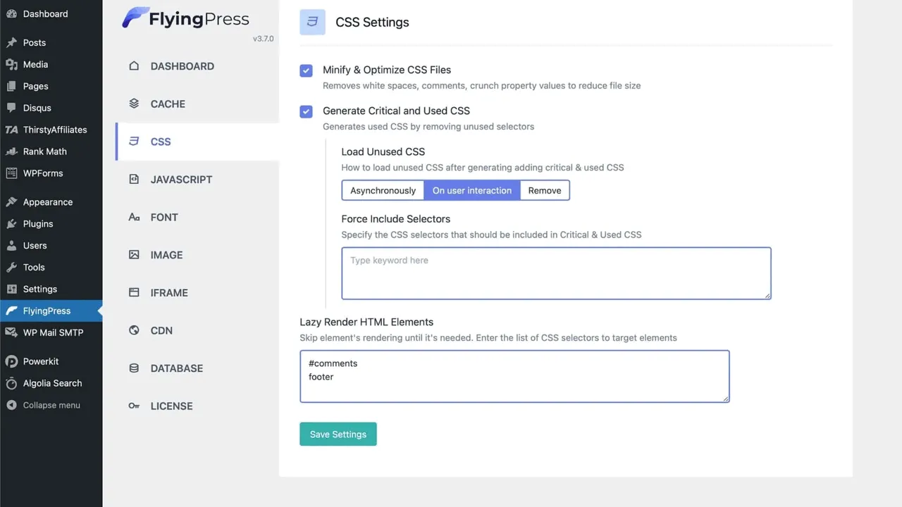 The FlyinfPress CSS Settings