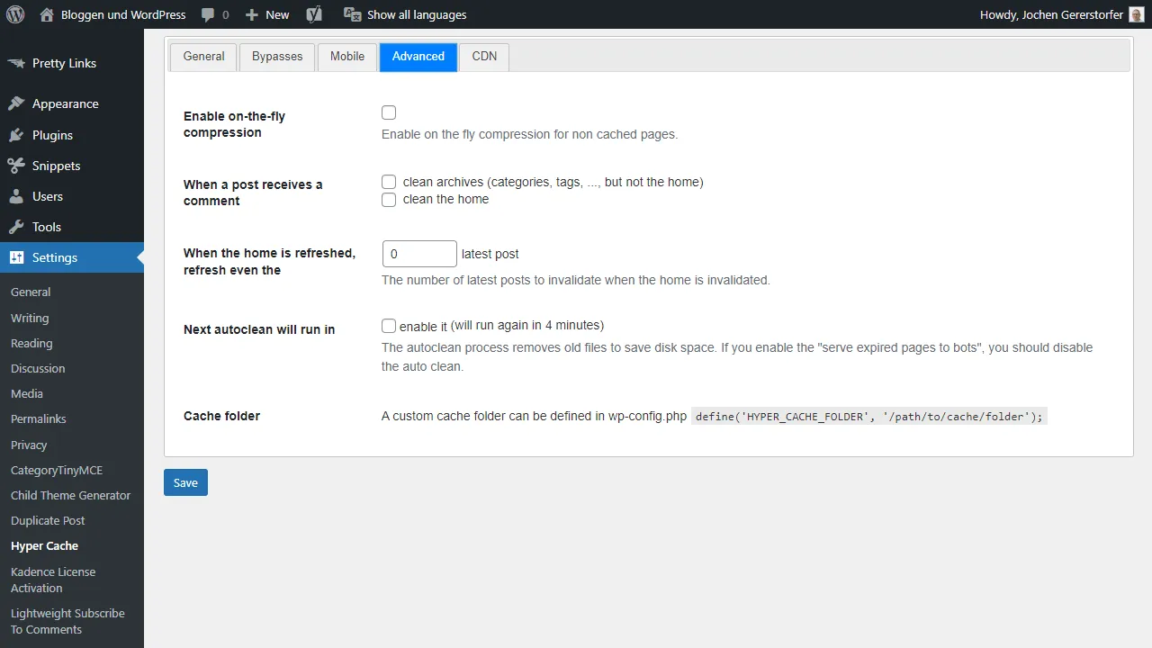 Hyper Cache Advanced Settings