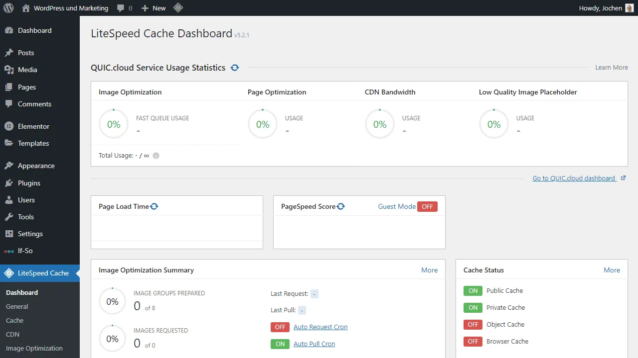 LiteSpeed Cache Dashboard