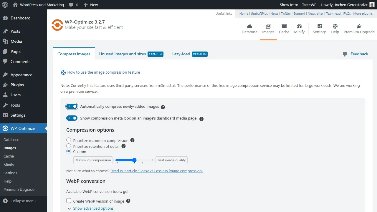 WP-Optimize Bilderoptimierung