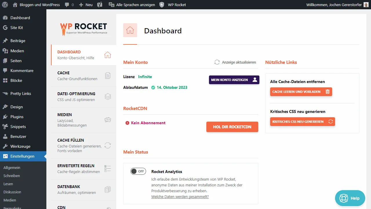 The WP Rocket Dashboard