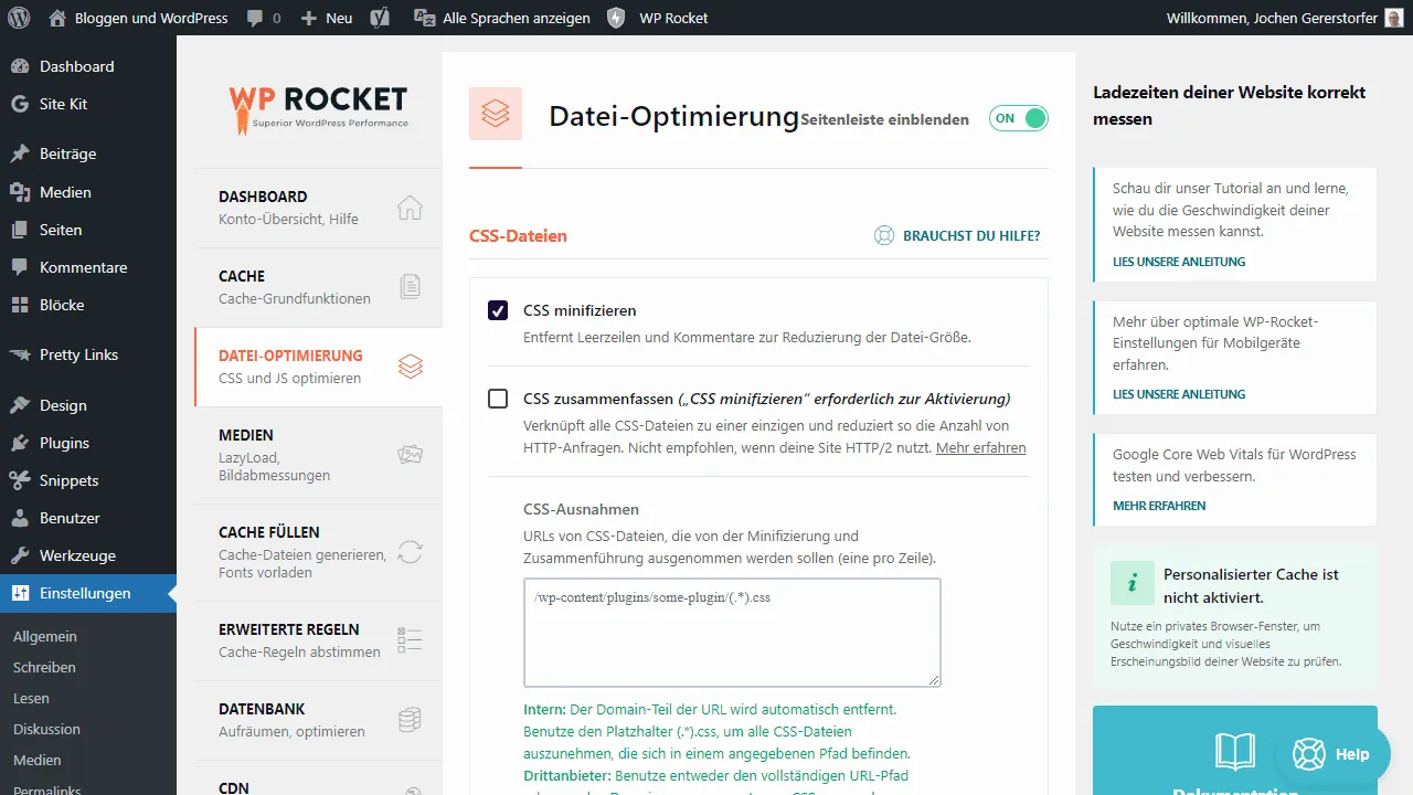 WP Rocket Dateioptimierung