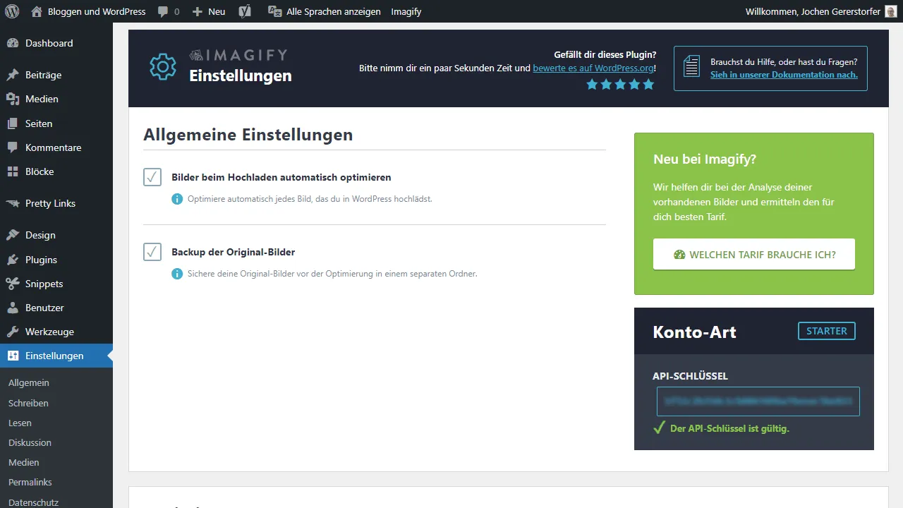 Screenshot: The Imagify Dashboard