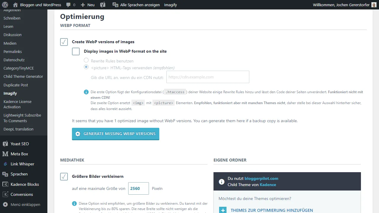 Optionen für WEBP