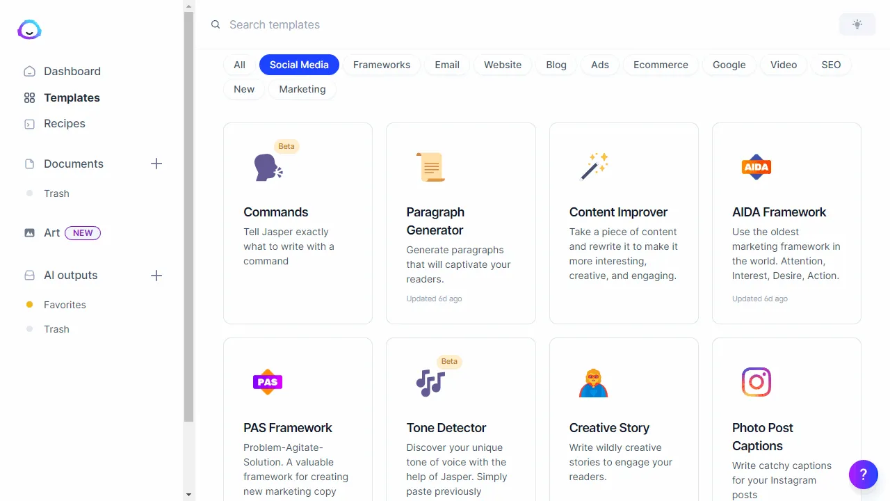AI-Vorlagen für Social Media KI Text Generator.