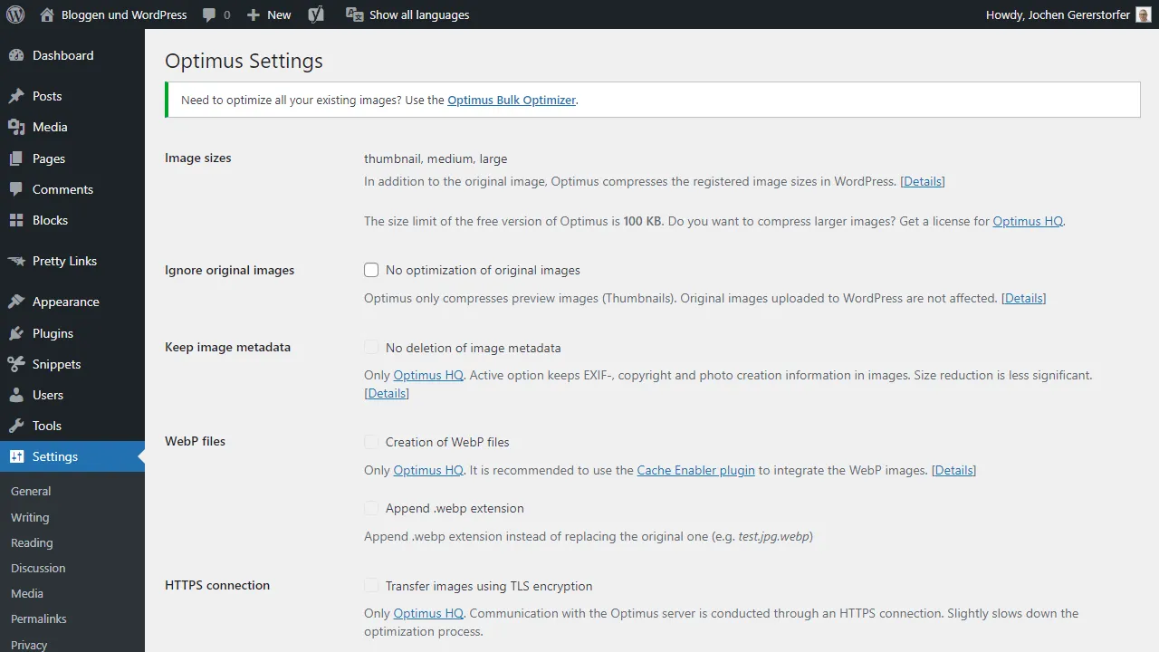 Optimus offers few settings. Without Pro, a lot is also locked.