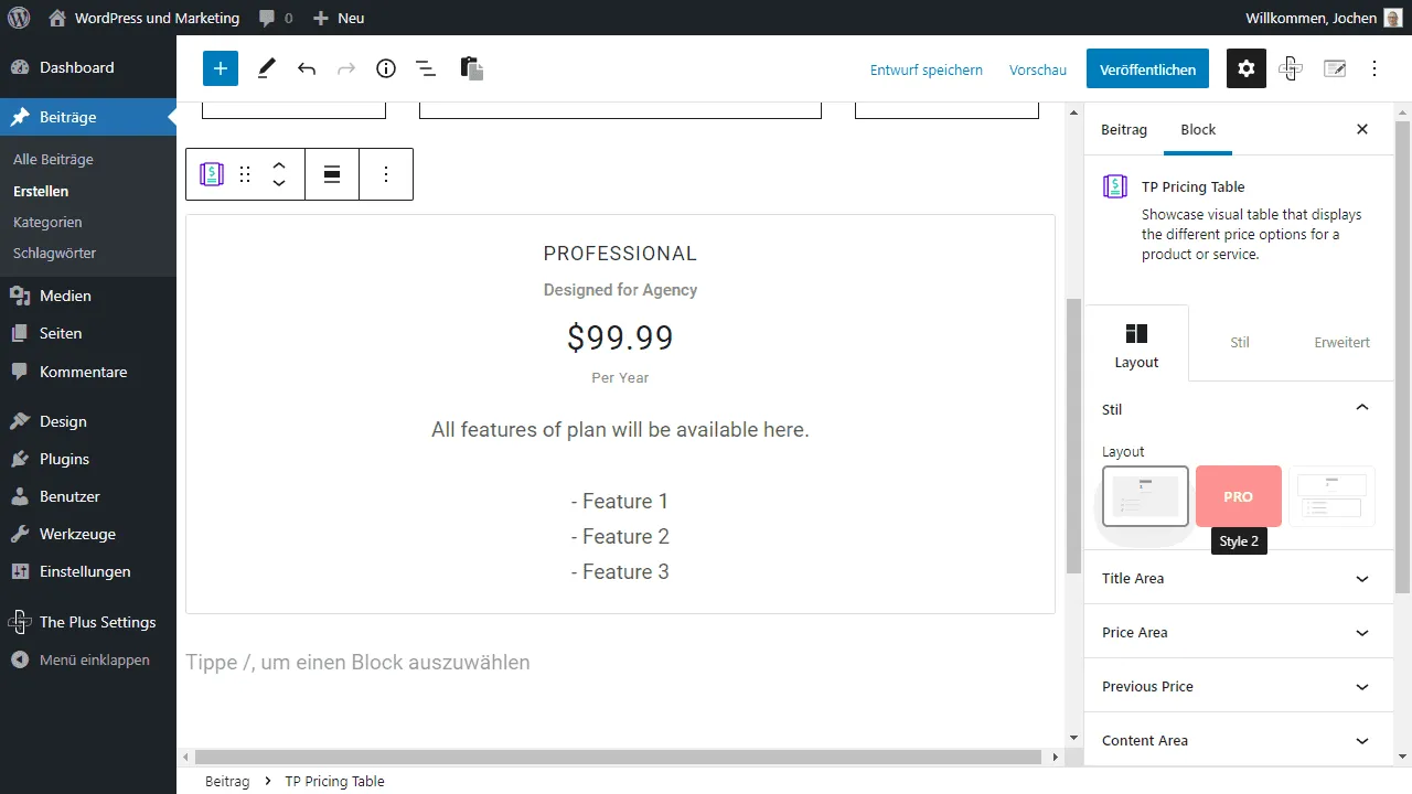 Plus Addons Preistabellen-Block