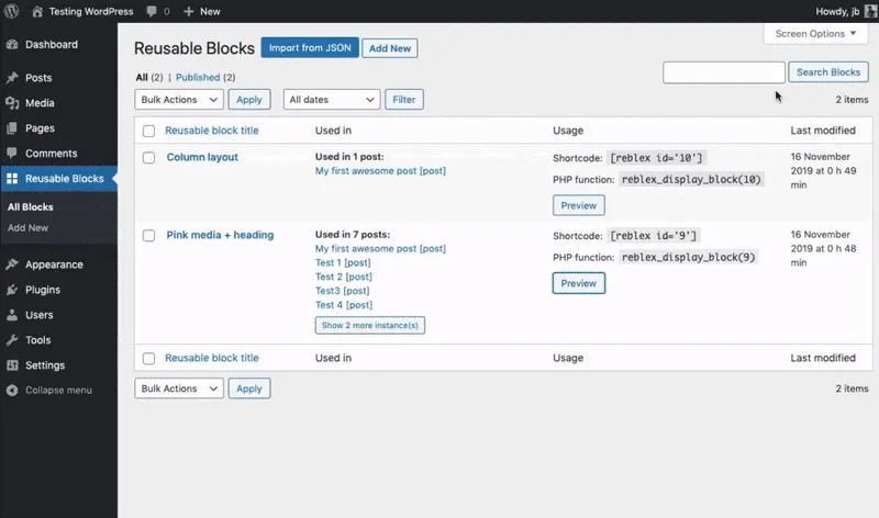 Reusable Blocks extended