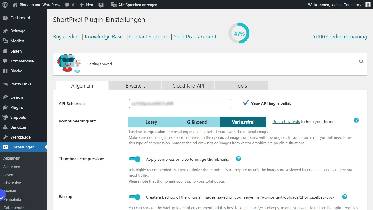 Das Dashboard des ShortPixel Image Optimizers.