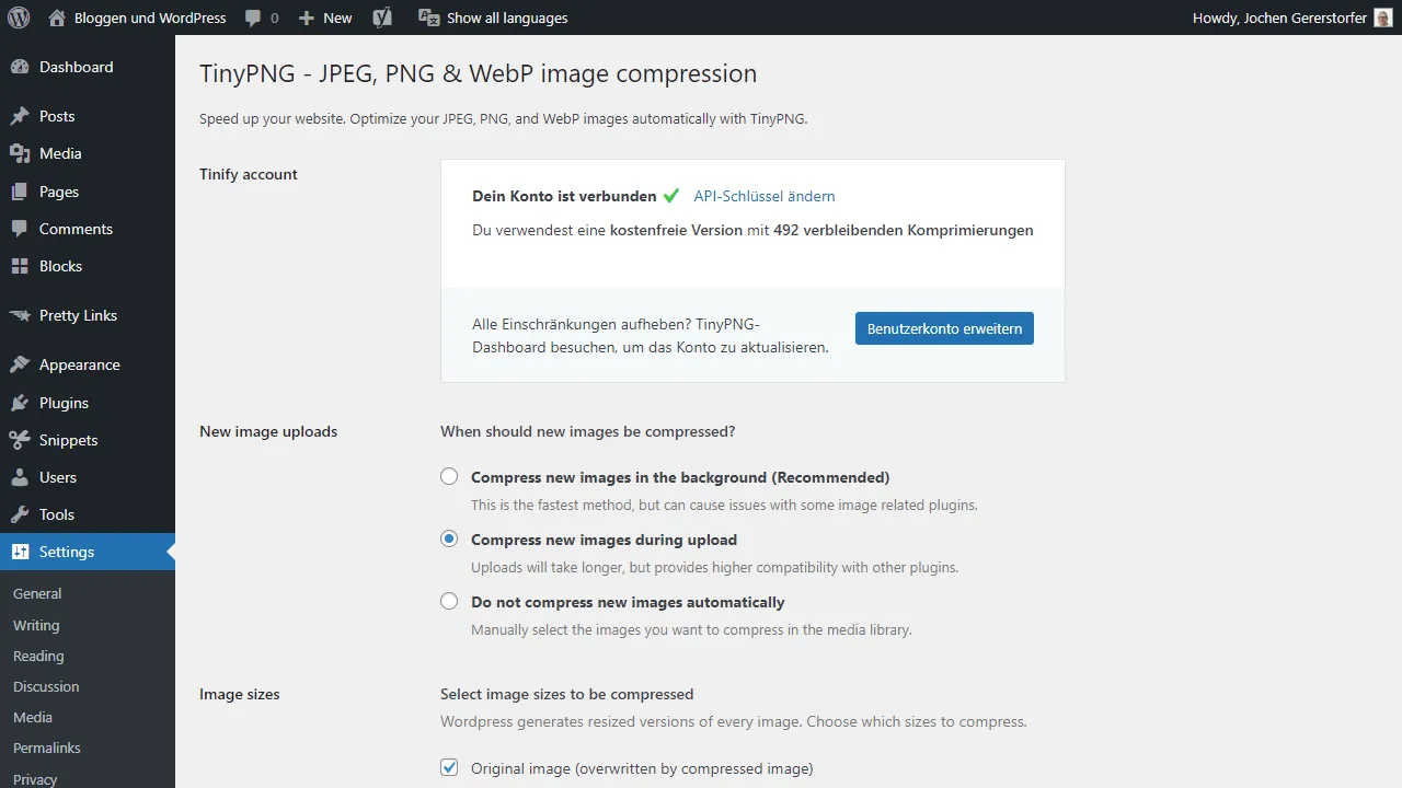 TinyPNG Plugin Settings.