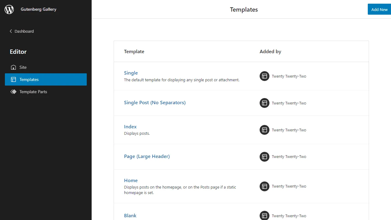 The individual FSE Page templates.