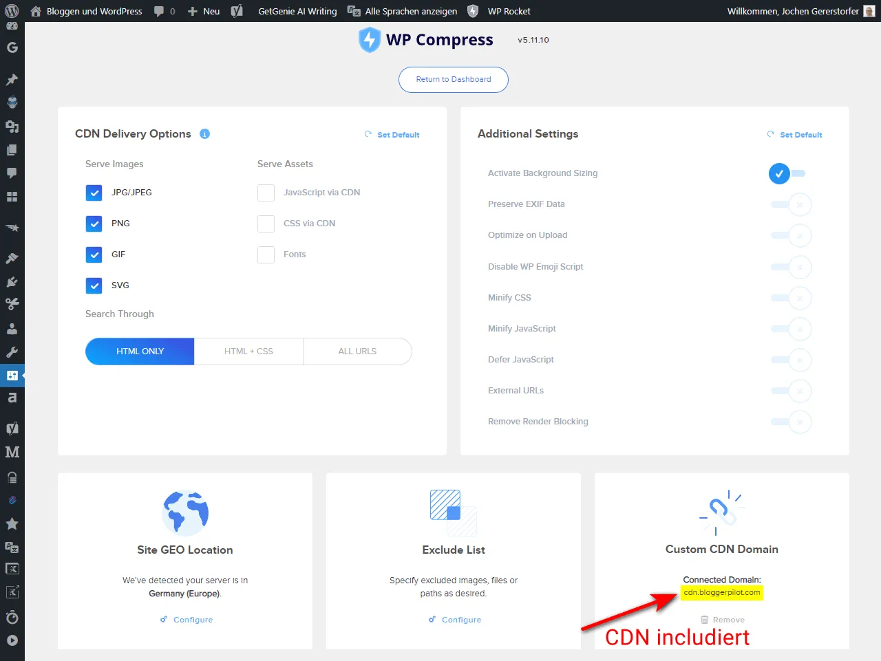 Du kannst eine eigene Subdomain als CDN festlegen.