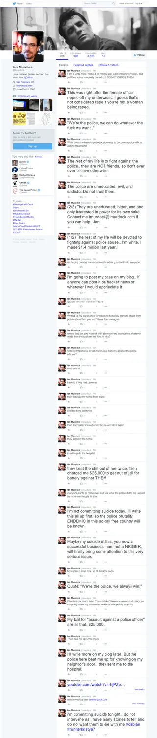 Ian Murdock last Twitter Messages