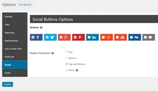 Einstellungen für die Social Buttons